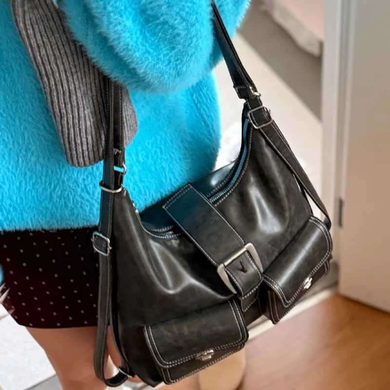 Y2k Aesthetic Vintage Pockets Shoulder Underarm Bag All Match Women Trendy Casual Handbags Korean Ins Preppy Fashion Backpacks Z250928