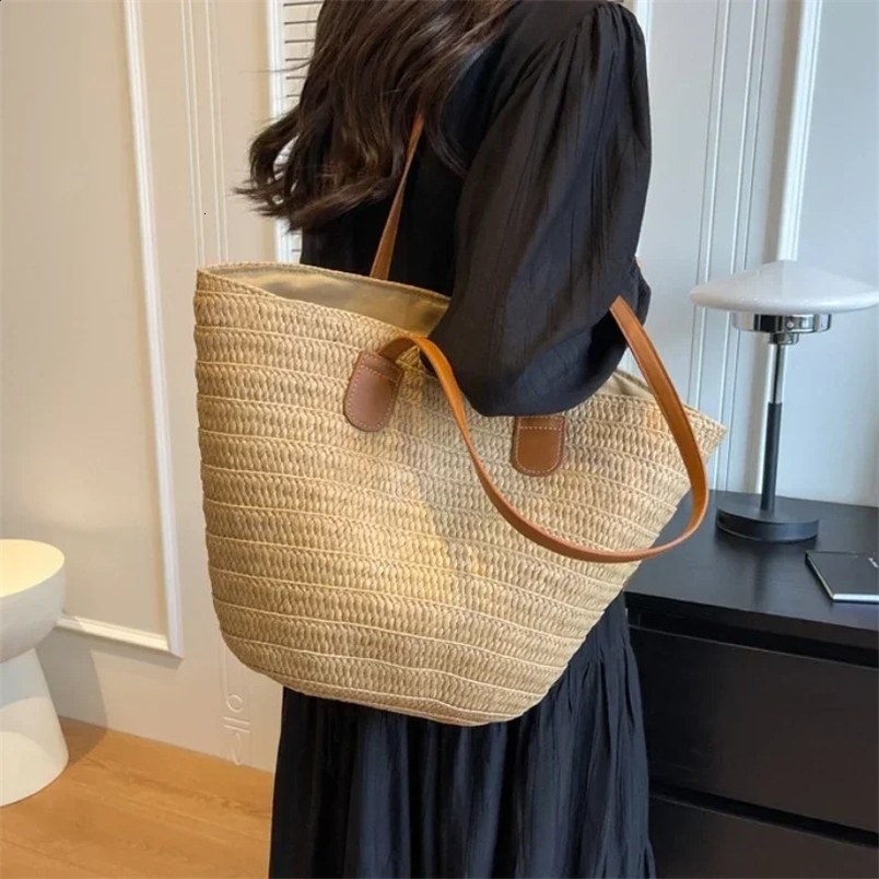 Women Braided Basket Clutches Tophandle Bag Large Straw Portable Shoulder Summer Beach Party Purses Shopper Satchel Female 240820ZY