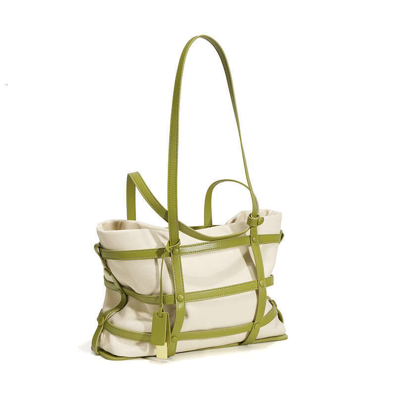 Niche Design Casual Tote Women's New Fashionable and Trendy High-end Leather Woven Canvas Shoulder Bag