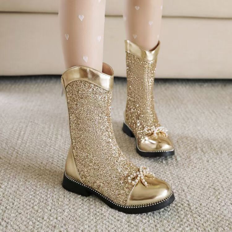 Autumn new children's boots bow low heel fashionable short boots casual sequin short boots girls' fashion walking boots designer shoes
