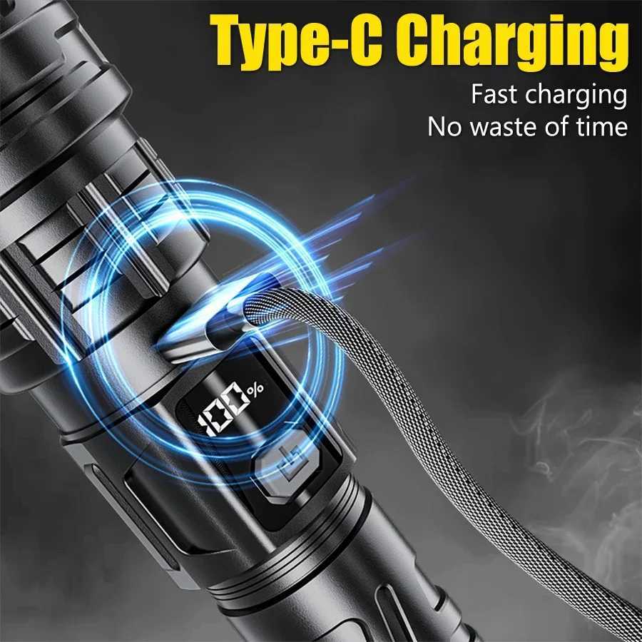 High Power USB Rechargeable Led Flashlight Very Strong Spotlight Torch Portable 3 Modes Emergency Lighting for Camping Hiking D250928