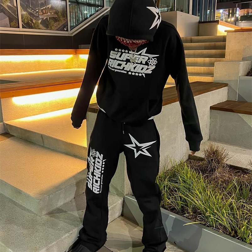 Harajuku y2k Top Mens Track Wear Hoodie with PullerSports Pants Sports Wear Womens Casual High Street Sports Wear 90s Street Clothing Set 240924