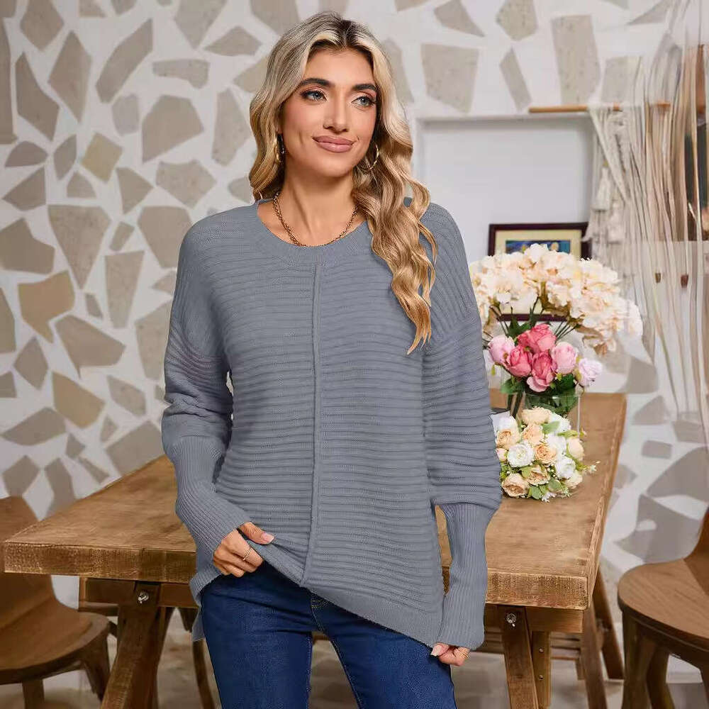 Autumn Solid Color Twisted Sweater Women's Fashion American Style Round Neck Long Sleeve Pullover Knitwear