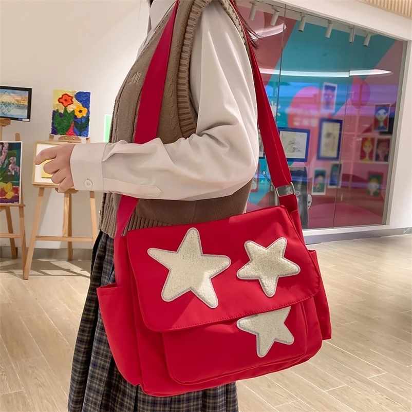 Women Star Pattern Y2k Messenger Bag Casual Tote Lady Simple Large Capacity Shoulder Bag Girl Travel School Bookbag Handbag250403bj