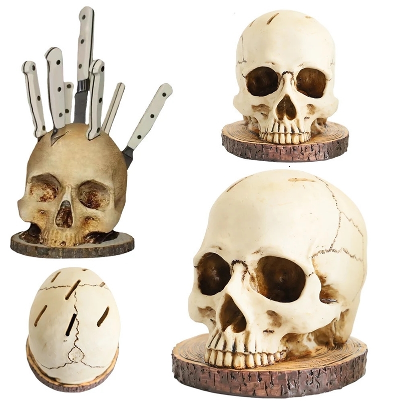 Horror Kitchen Storage Knife Rack Resin Ornament Fruit Knife Storage Rack Skull Knives Block for Halloween Scary Party 250225