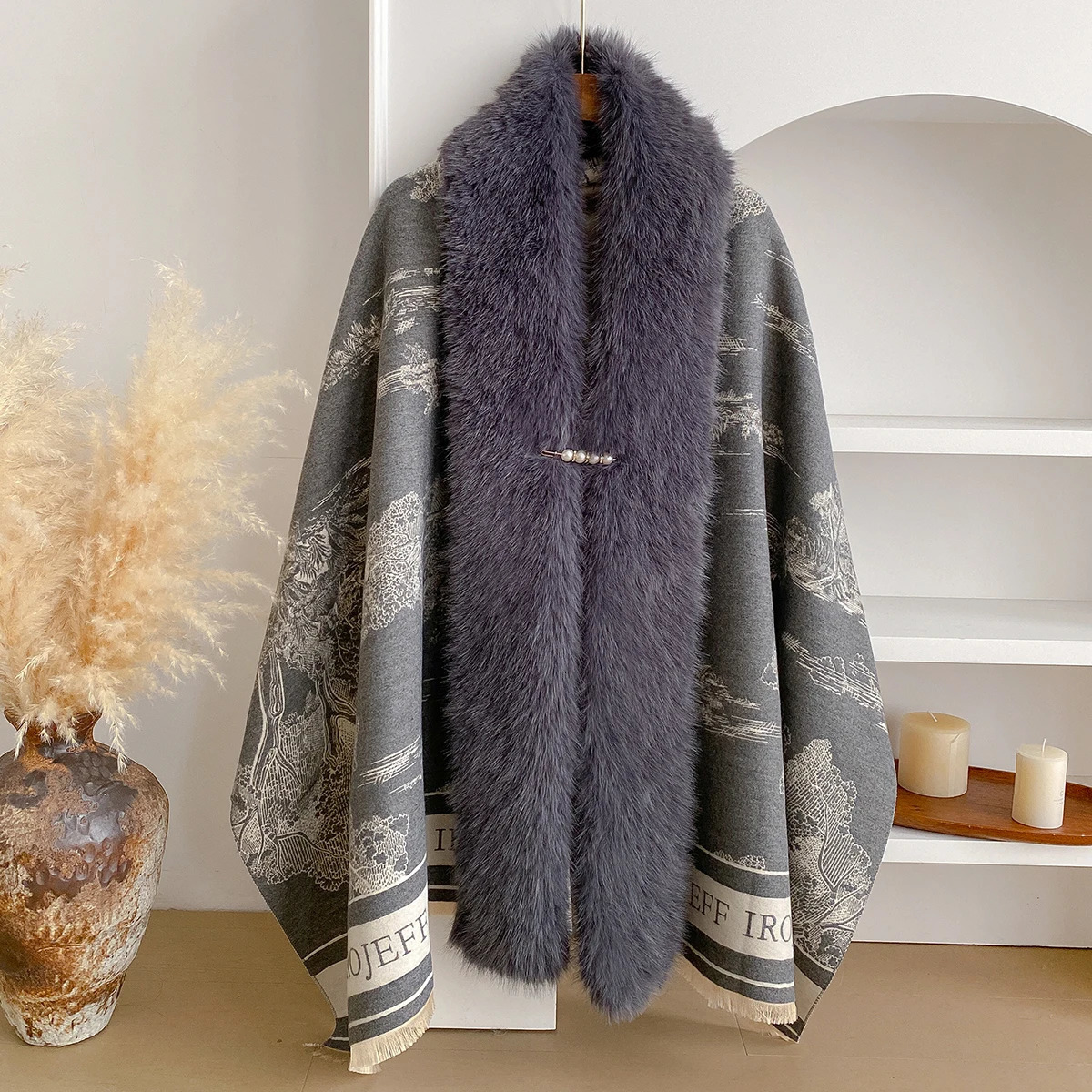 Fashion Soft Faux Rex Rabbit Fur Coat Shawl Cape Hooded Jacquard Knit Blends Scrave Winter Loose Cloak Scraf Mother Gift 250928