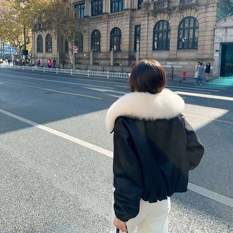 Big Collar Faux Fox Fur Jacket Women's Overcoat 2025 Winter New Down Liner Fashion Loose Thicke Warm Biker Clothes Outwear