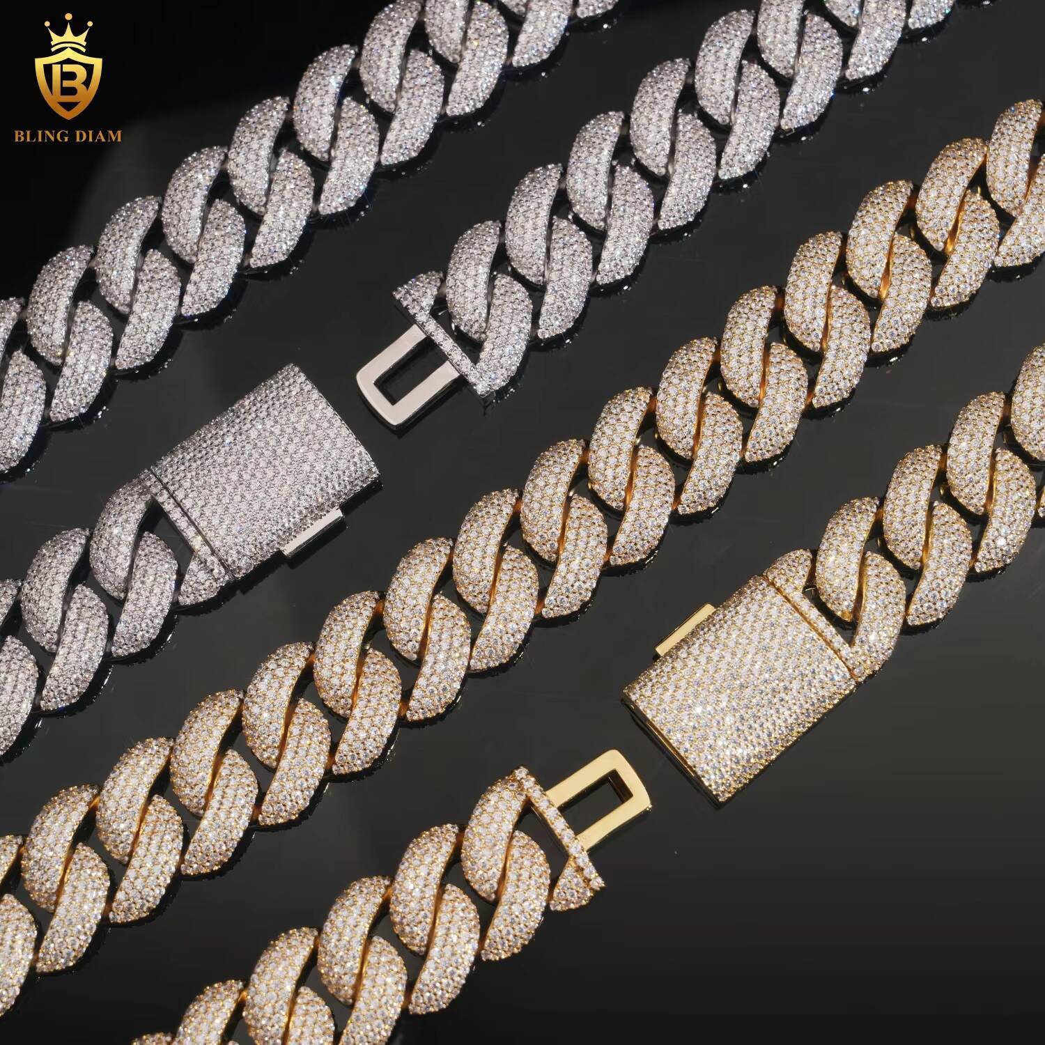 Wholesale Price 20mm Brass Moissanite Cuban Link Chian Iced Out Rapper HipHop Style Jewelry Chain for Men Moissanite Link Chain in Stock