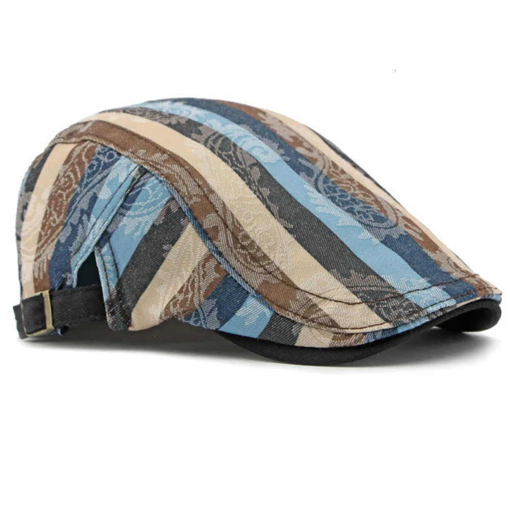 HT4339 Caps for Men Women Vintage Striped Adjustable Beret Cap Male Female Retro Artist Painter Beret Hat Spring Summer Flat Cap U250928