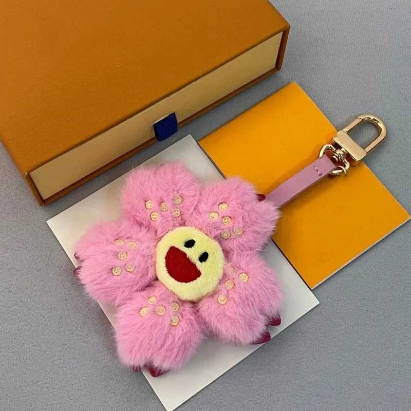 Luxury Plush Cherry Blossom Bag Hanging Decoration Pink Sunflower Bag Pendant Trendy Brand Fashion Keychain Y250928
