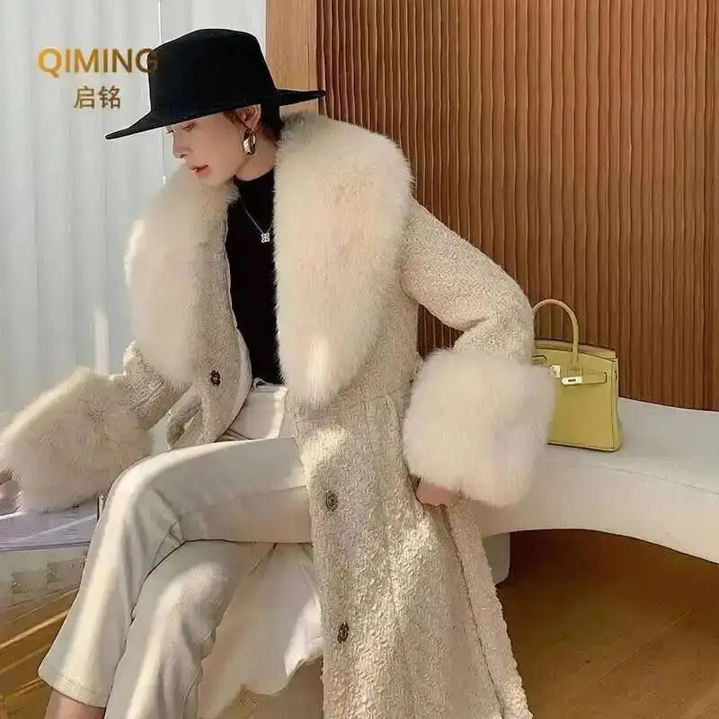 Winter Faux Fur Collar Cuffs Set Women Fluffy Large Shawl Coat Accessories Warm Fashion Fox Fur Scarf Furry Scarves Female 250928