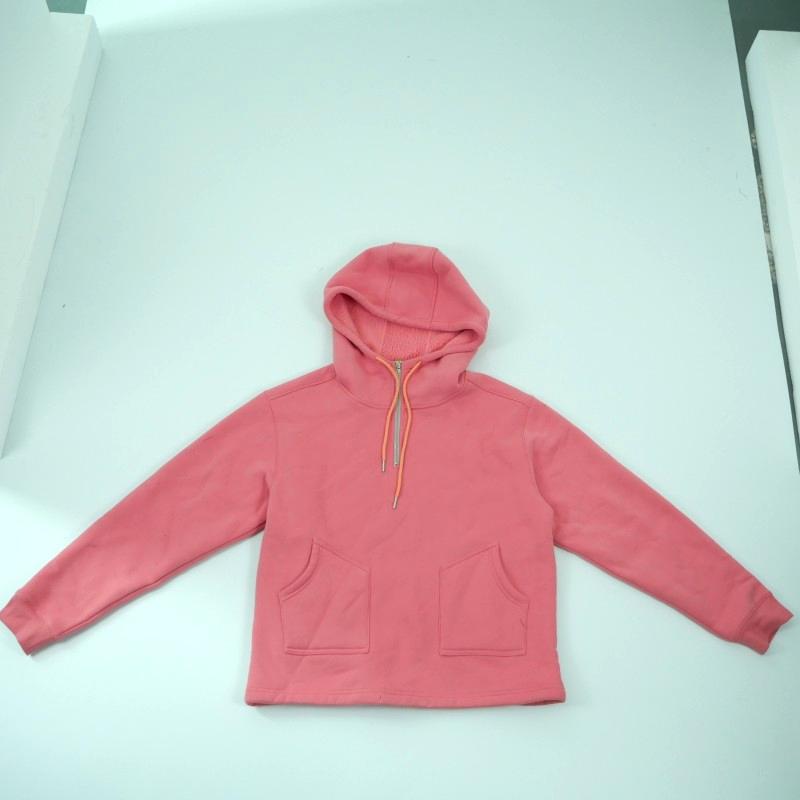 Solid Color Fleece Hoodie with Zip Collar - American Retro Casual Top, Unisex, Customizable Pattern-04007