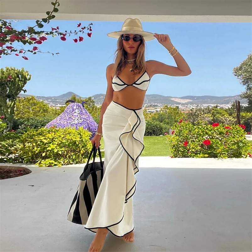 Sexy 3 Pieces Bikini Set Micro Bikini Women Swimsuit Female Swimwear Long Skirt Bikini Set Bathing Suit Beachwear Cover Up 250318bj