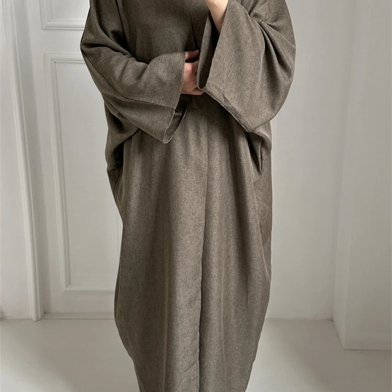 Eid Ramadan Open Abaya for Women Plain Dubai Causal Cotton Linen Modest Abayas Kimono Turkey Muslim Coat Islamic Clothing Robe 240712