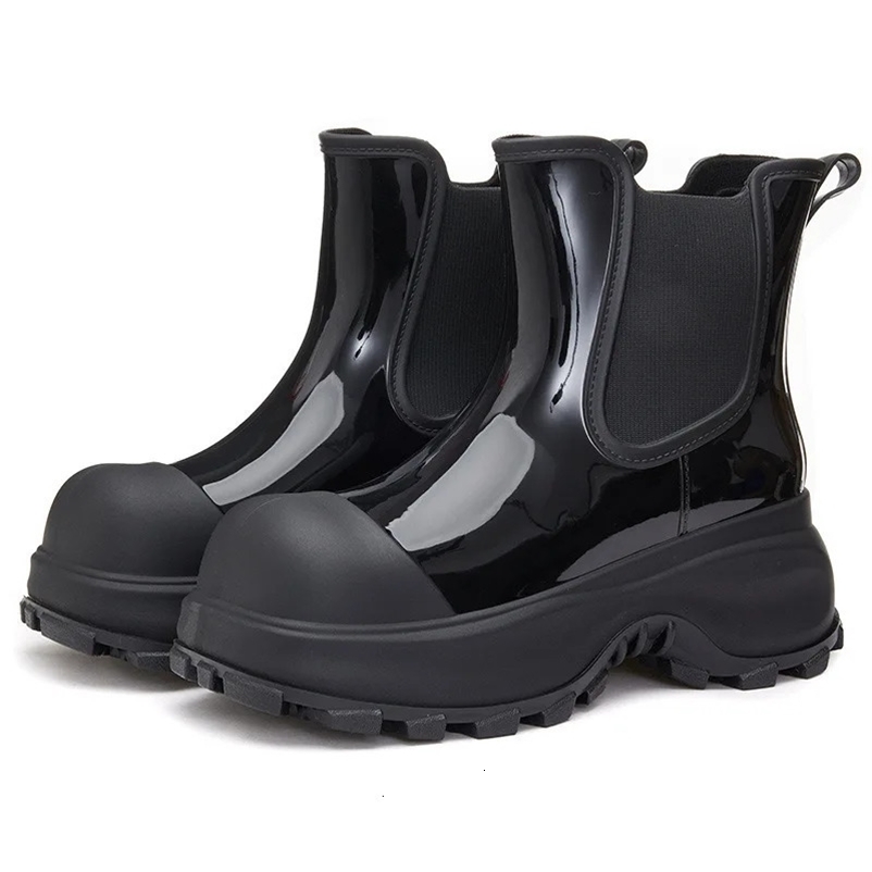 2024 Vogue Korea Style Boots Height Increasing Rain Boot Round Toe City Walk Water Boots Woman Rain Lady Shoes250325bj