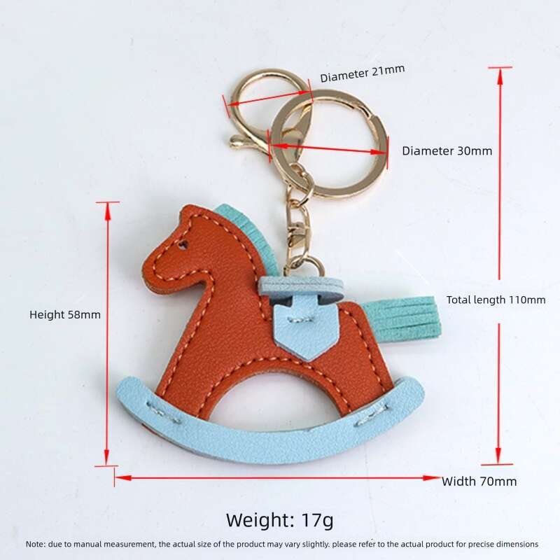 Hot-Selling Leather Rocking Accessory Pendant Bag Charm Cartoon Little Wooden Horse Keychain