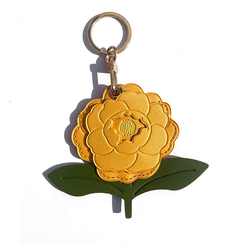 High-Quality Peony Flower Leather Access Card Holder Keychain High-Value Gift Pendant Bag Decoration