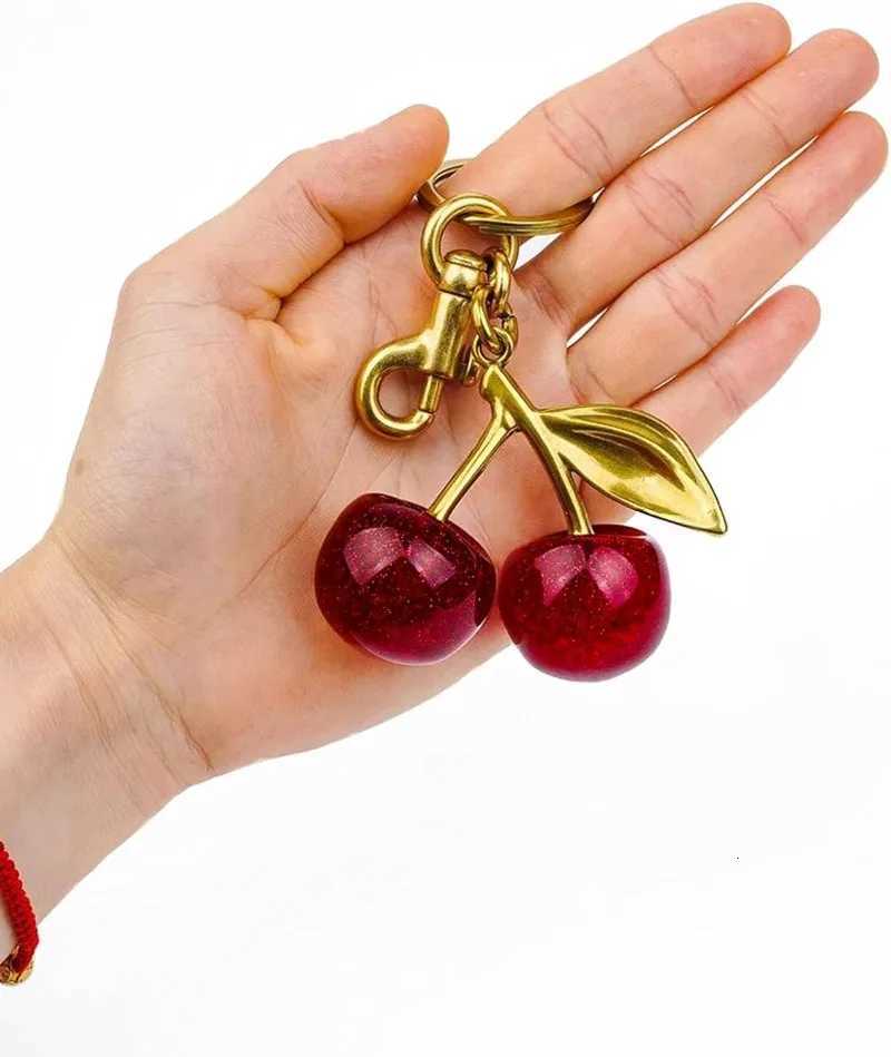 Luxury Cute Cherry Keychain Bag Charms Purse Key Chains Women Cute Car keyrings leather handbags Valentines Day Gifts Y250928as
