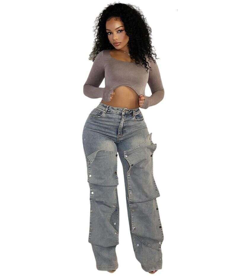 Clothing Straight Jeans Women's Autumn Street Fashion Detachable Button High Waist Pants