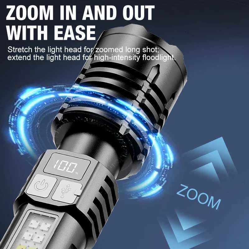 New powerful LED flashlight super bright rechargeable portable super power flashlight outdoor emergency hook camping light D250928