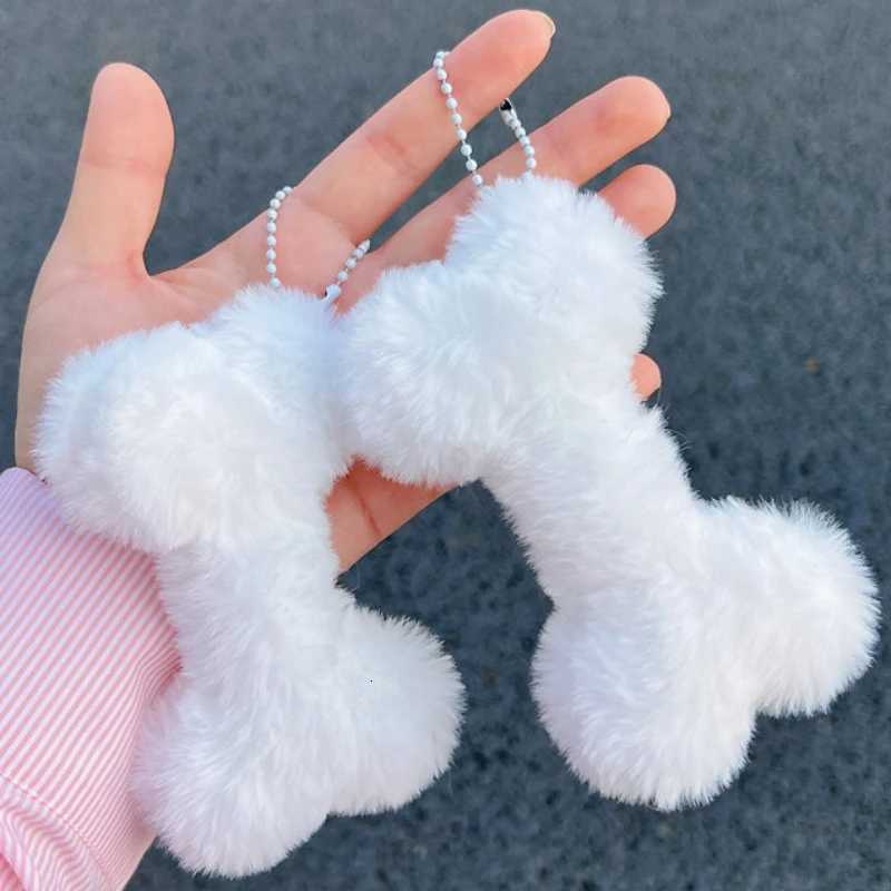 Plush Dog Bone Pendant Keychains Women Girls Cute Cartoon White Dog Bone Pendant Schoolbag Key Ring Doll Plush Toys AccessoriesXJ250928