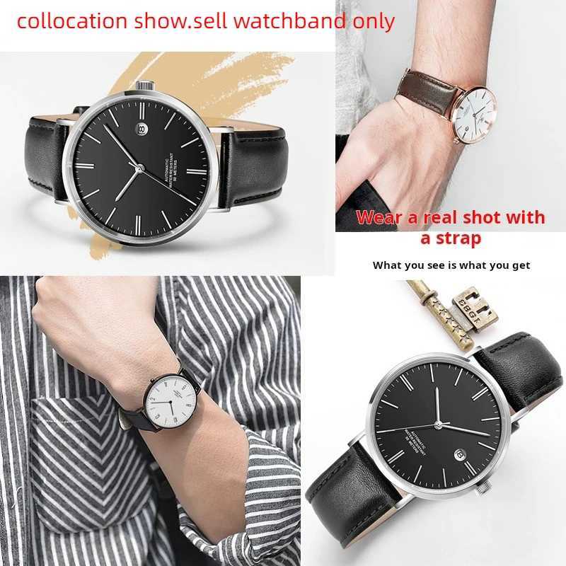Smooth Genuine Calfskin Leather Watchband 18mm 19mm 20mm 21mm 22mm 23 Soft Straps Automatic Butterfly Buckle Business Watch Band W250928
