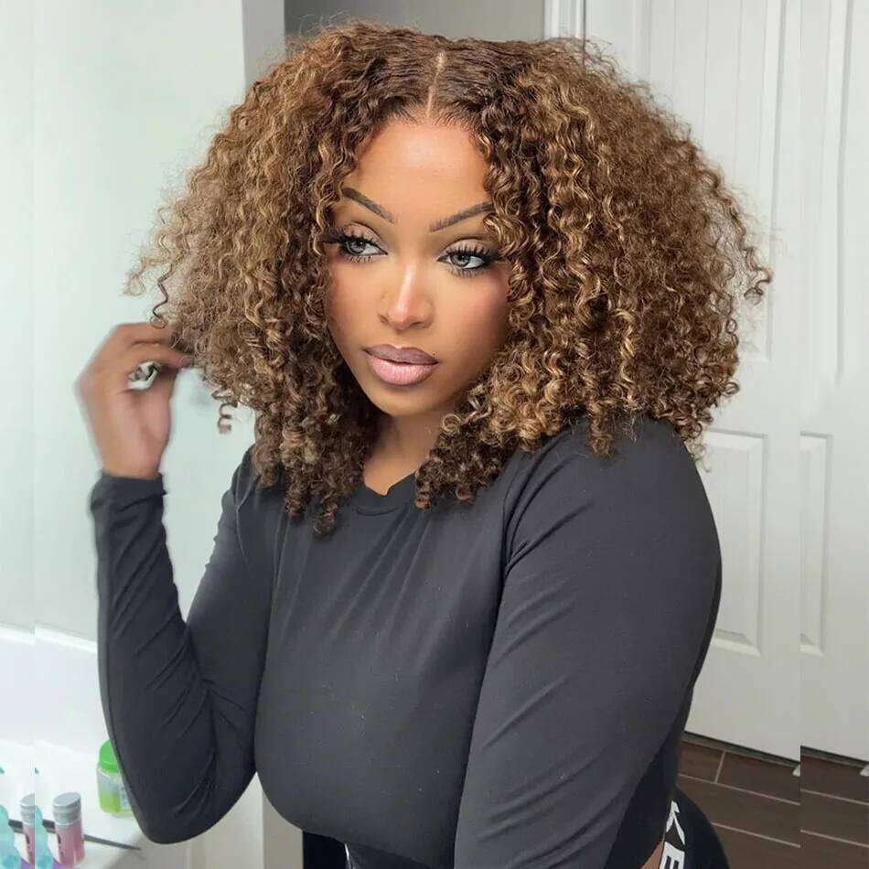 NEW 10A 6X5 Glueless Lace Human Hair Ready To Wear And Go Short Curly Ombre Highlights Brown Blonde Ginger 99J Colored Wigs Xiusiyuan2509