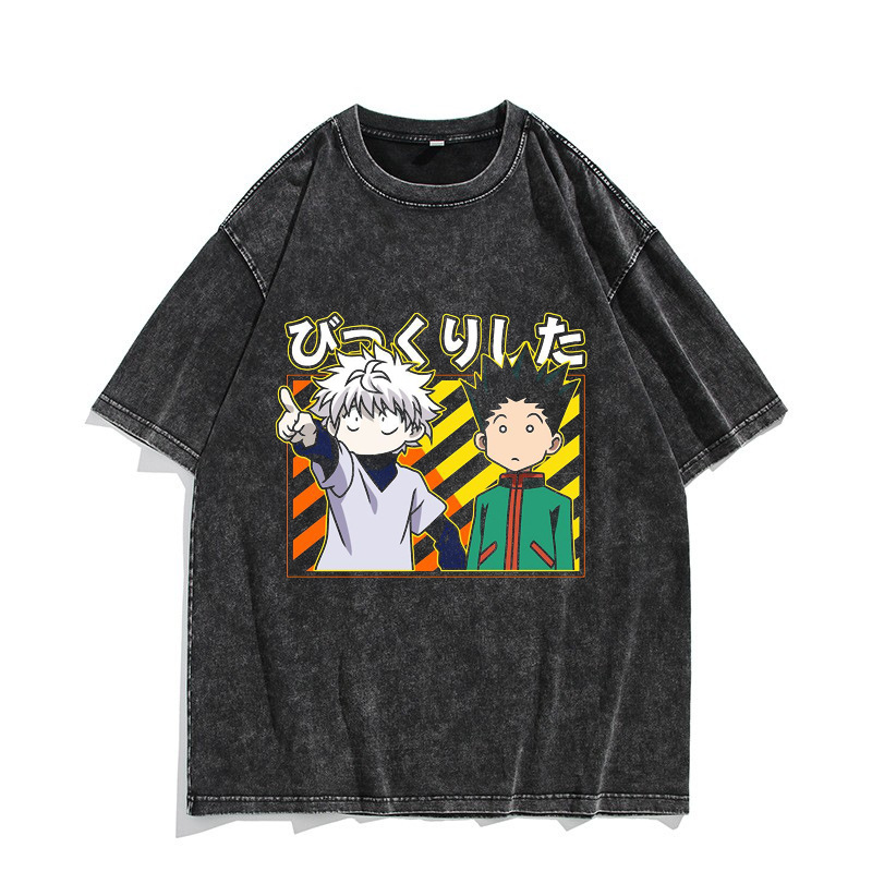 Hunter x Hunter Anime T-Shirt Short-Sleeve Summer Washed Distressed Hem 100% Cotton Loose-Fit Top Japanese Anime - CJ7642