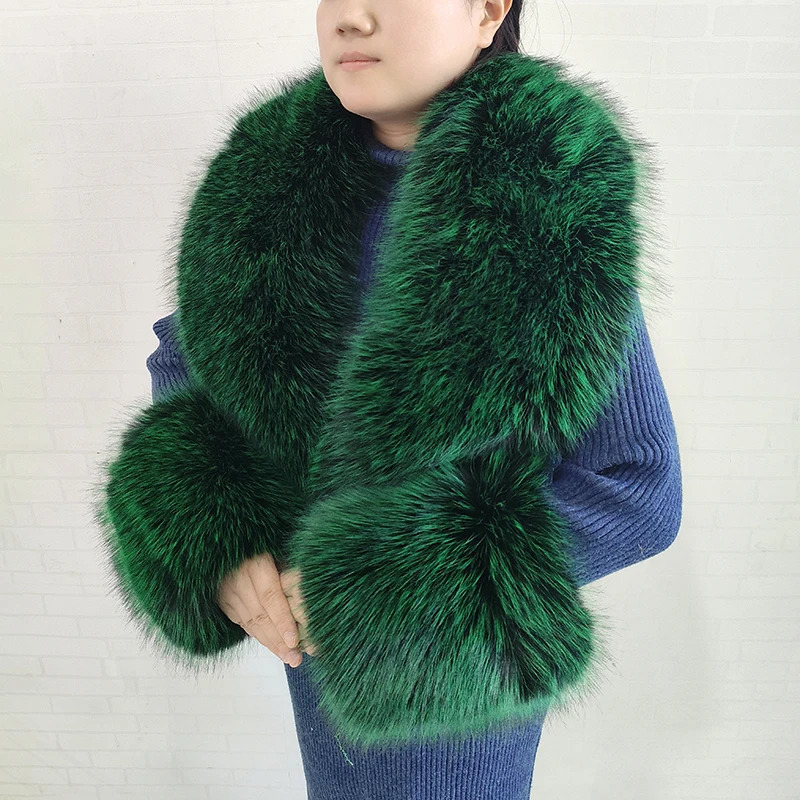 Large Winter Faux Fox Fur Scarf Women Jackets Warm Fluffy Shawl Fashion Artificial Fur Collar And Cuff Set Fluffy Scarves Female 250928