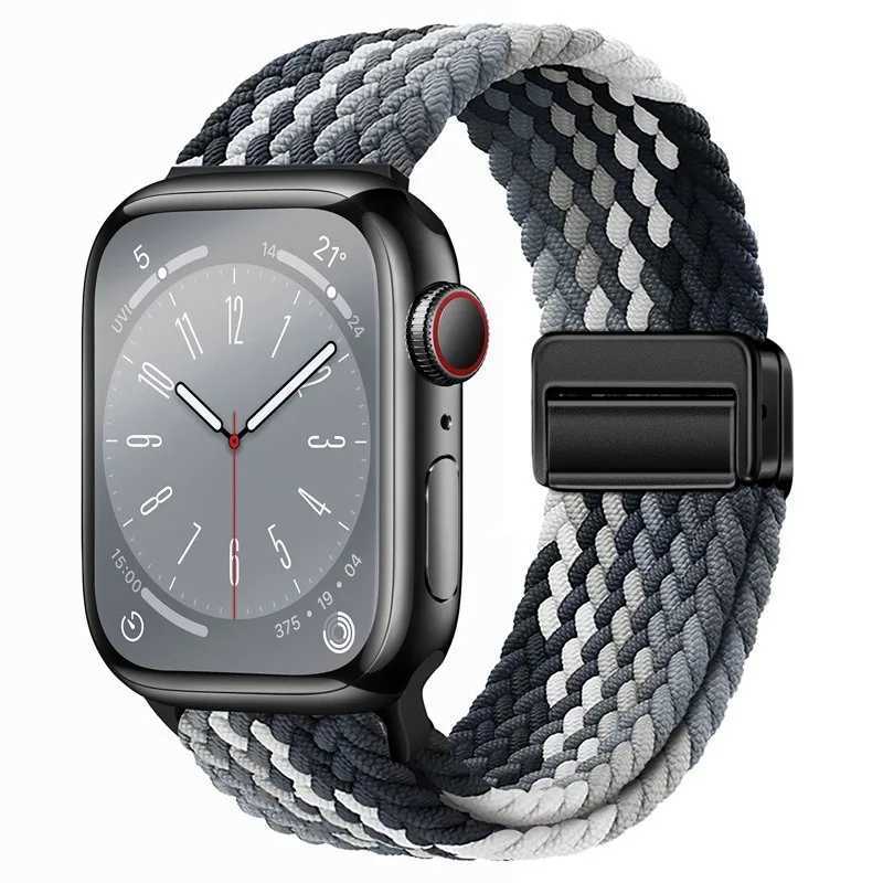 Suitable for ApplewatchS10 Magnetic Buckle Woven Wristband Smartwatch Adjustable Japaneseshaped Buckle Elastic Band W250928