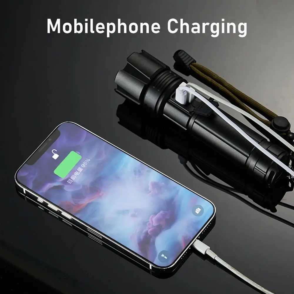 Highpower strong light LED flashlight zoomable USB rechargeable with and ultrabright longrange Aluminium alloy outdoor torch D250928