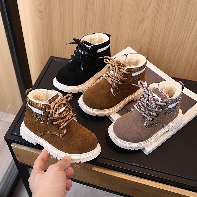 Winter hot selling little boys' Martin boots, girls' wool lined cotton snow boots, Korean fashion children's leather boots, designer sh