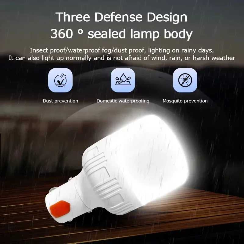 40W100W120W Camping Brightness Light Portable Rechargeable Dimming LED Bulb Outdoor Tent Light Emergency Night Light with Hook C250928