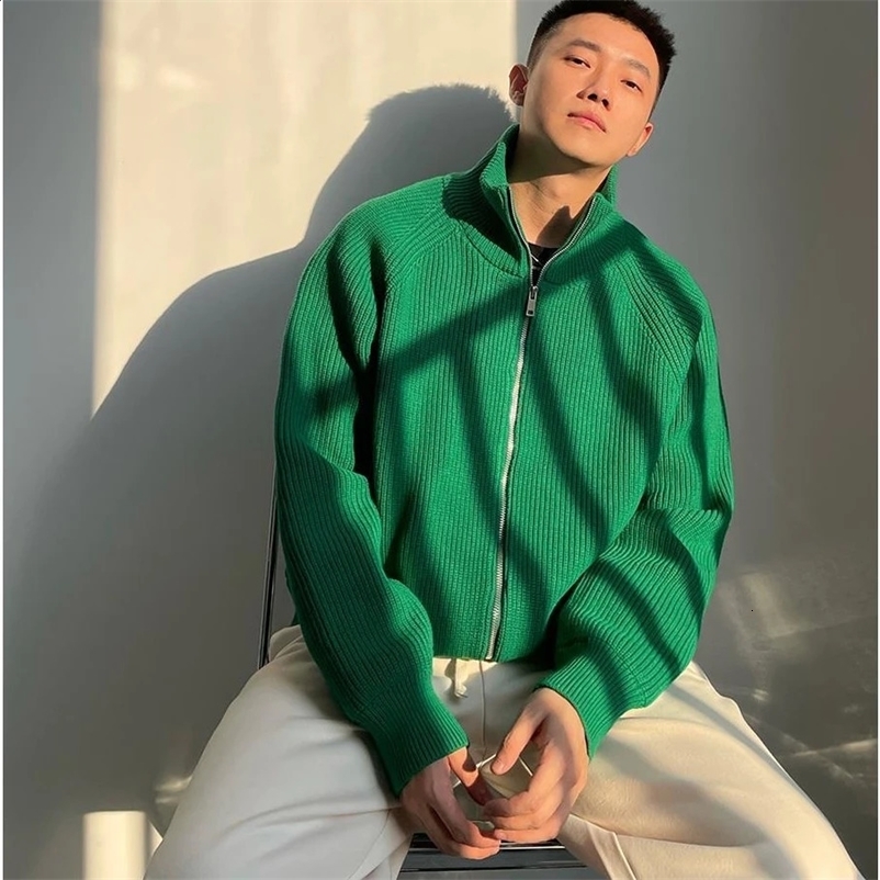 Men Spring Autumn Fashion Zipper Knitted Jackets Male Solid Color Cardigan Coats Men Loose Casual Sweater Outerwear L207 240909