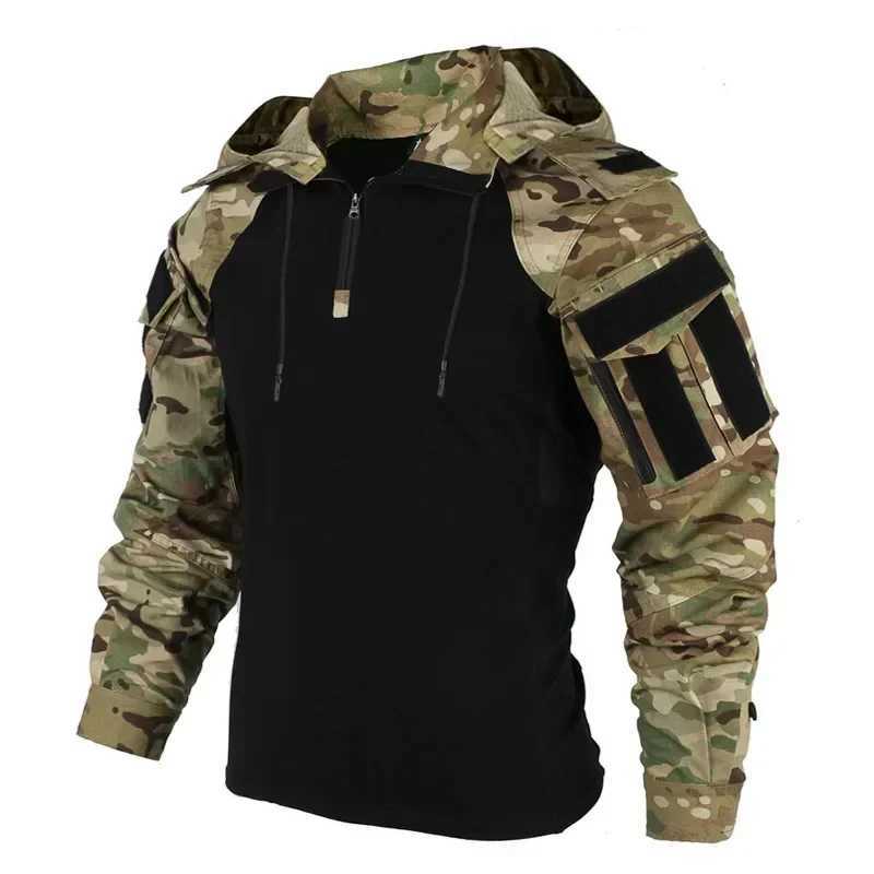 Tactical Combat Shirts Men Long Sleeve Breathable Tshirt Camo Hooded Quickdry Hunting Paintball TShirt Tops Wearresisting W250928