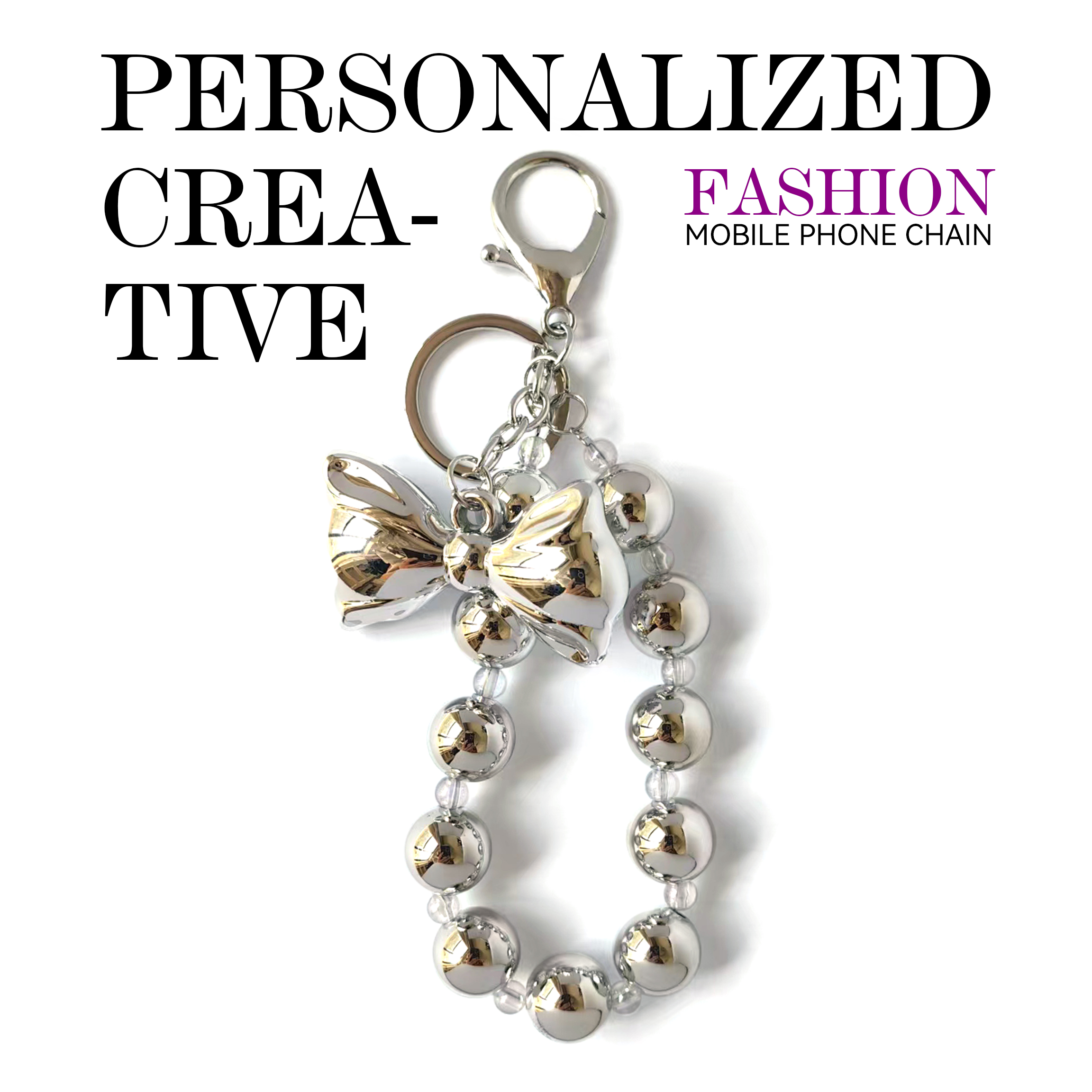 Fashionable metallic pearl bow phone charm, personalized and creatively designed