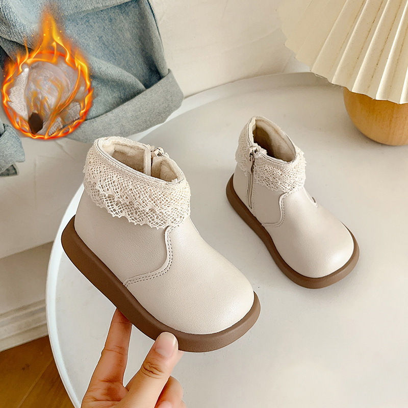 Autumn and winter baby walking shoes, wool lined short boots, cotton boots, Korean style baby girl leather boots, designer shoes for small leather sho