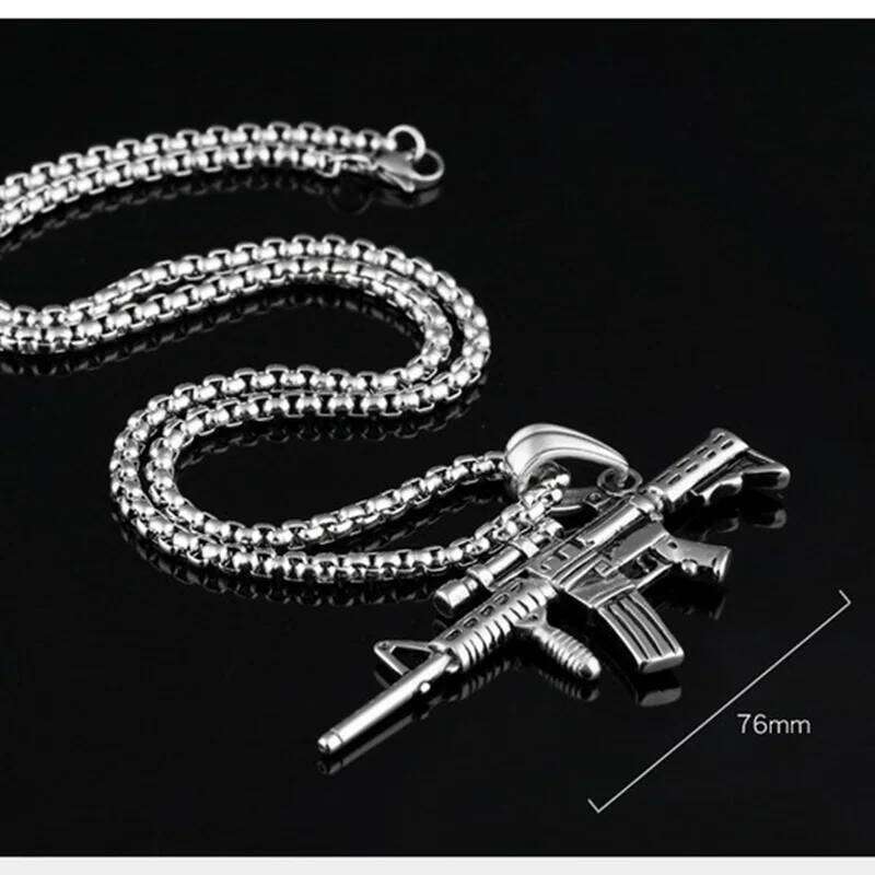 Men's Gun Pendant Necklace Fashion Hip Hop Jewelry Accessories Stainless Steel Chain