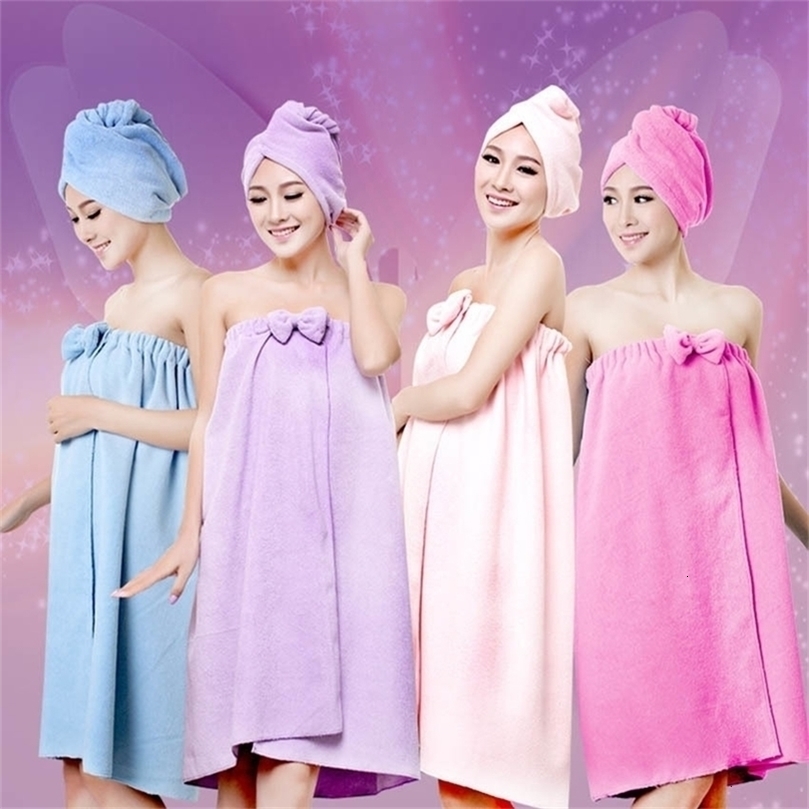 Bath Shower Towels Women 145x75cm Magic Bath Microfiber Plain Towel Skirt Dry Hair Cap Toalla Serviette De Plage5 200923wtt