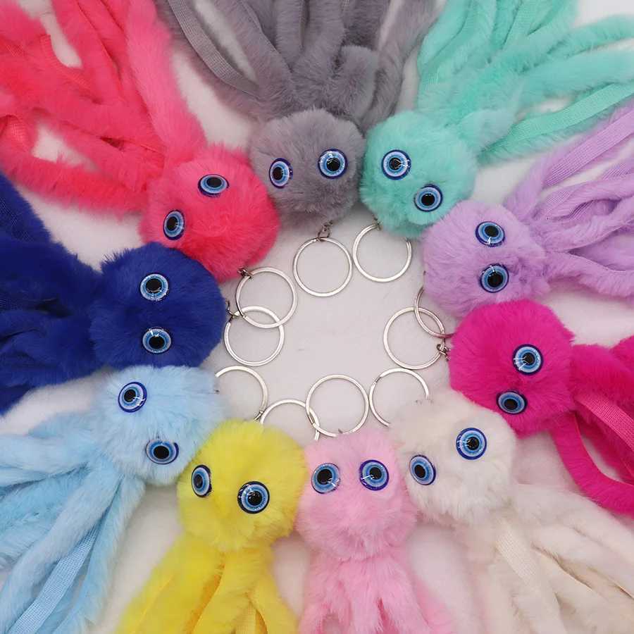 Cartoon Plush Octopus Keychain Blue Pink Multicolor Sea Animal Doll Pendant Toy Funny Hairy Key Chain Ring for Women Kids GiftXJ250928