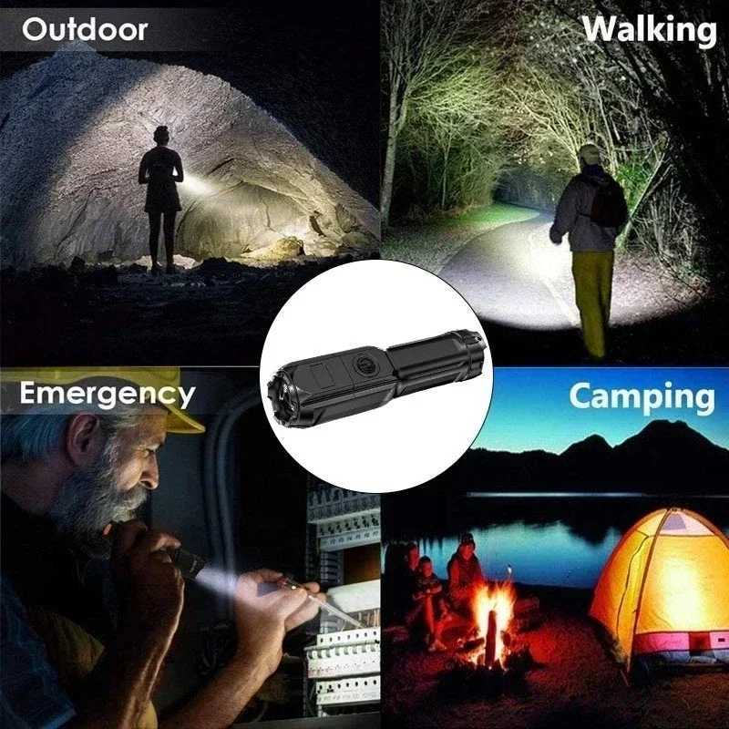 Mini LED Portable Flashlight USB Rechargeable Zoomable Torch with Builtin Battery Outdoor Fishing Hunting Powerful Lantern D250928