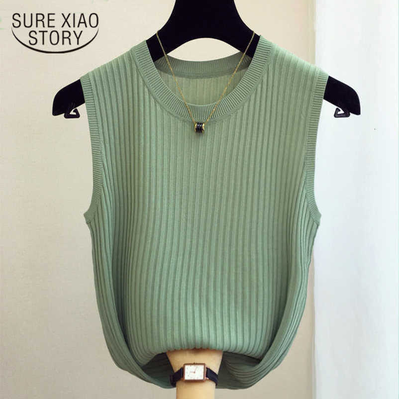 Ice Silk Knitted Vests Women Top O-neck Solid Tank Summer Fashion Female Sleeveless Casual Thin Tops White Black Tops 13687 210528wtt