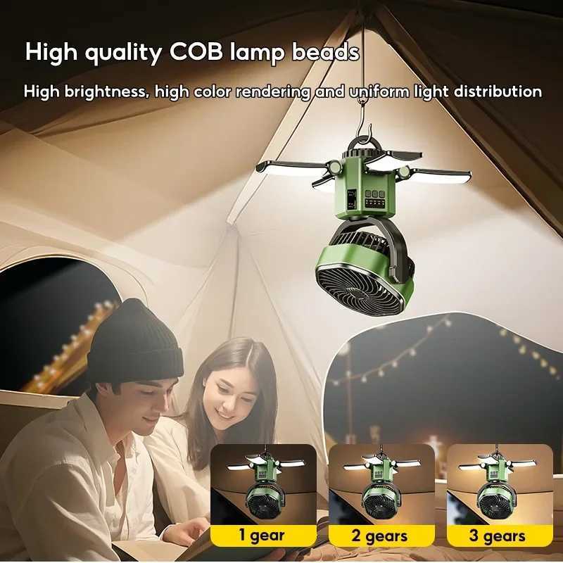 Eary Camping Solar Fan With 6000mAh Battery Powered Tent Camp Fan With Light 4 Speed Wind Adjustable Air Cooling Fan For Outdoor C250928