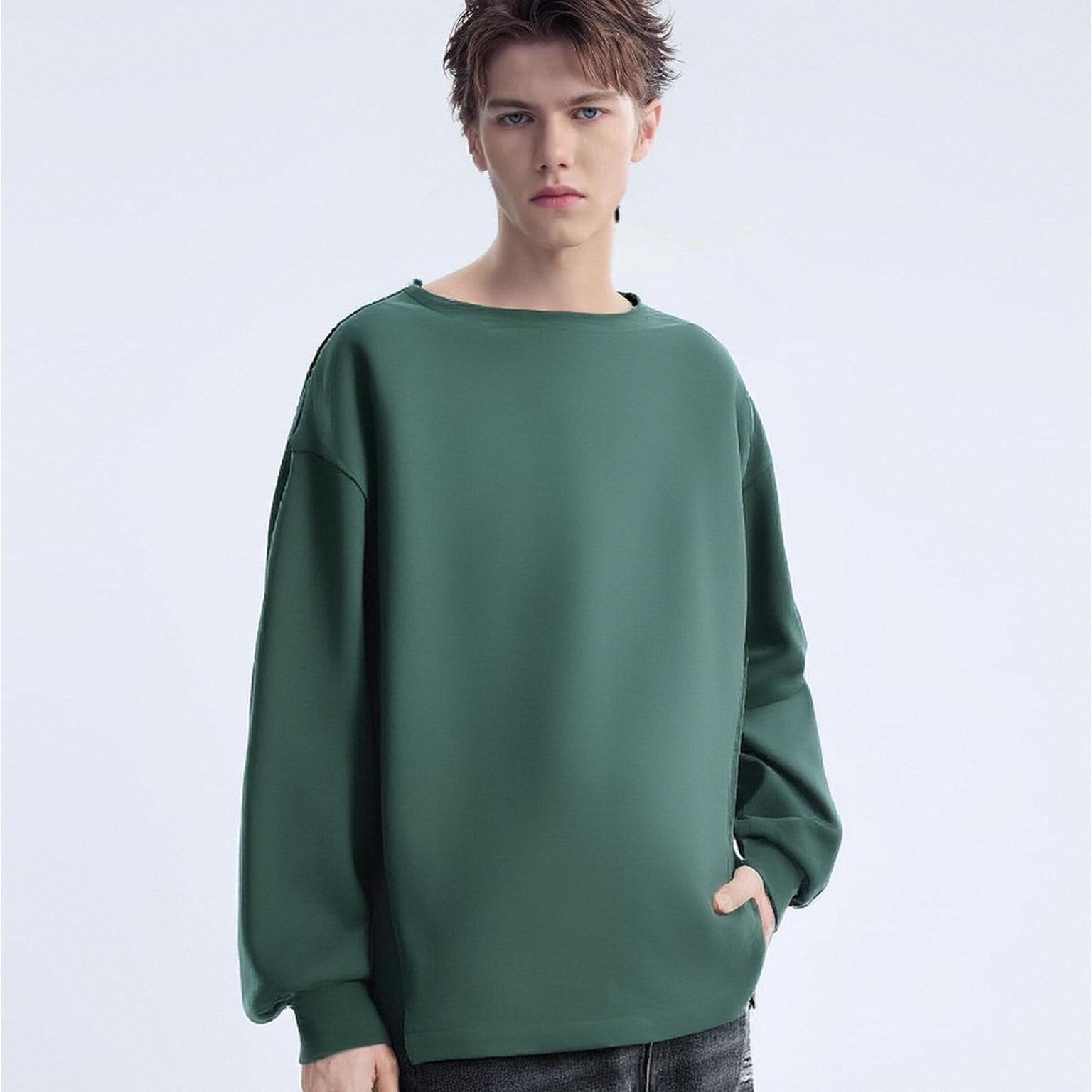 Solid Color Crew Neck Hoodie - Loose American Retro Casual Top for Autumn & Winter, Unisex, Customizable Pattern-02007