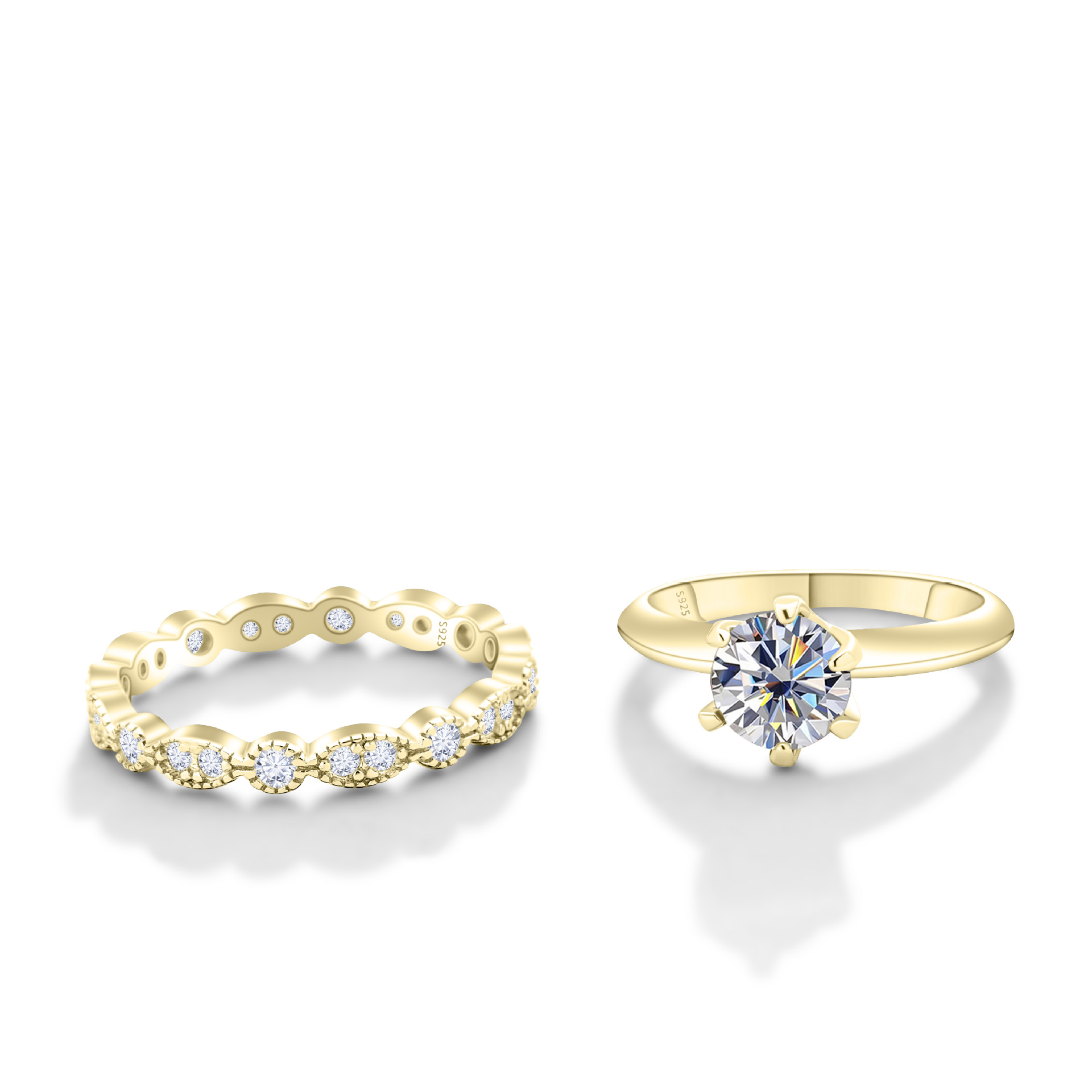 Women ring with 18K yellow gold plating around the inlaid moissanite ring and S925 silver moissanite ring luxury ring