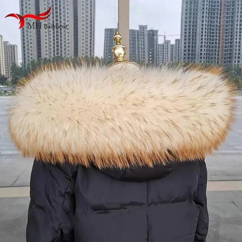 Winter 100 Real Raccoon Fur Collar Women Neck Warm Furry Fur Scarves Female Long Coat Hood Straight Collar Large Shawls 250928