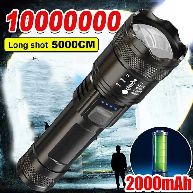 High Strong Power Led Flashlights Tactical Torch with Display Light USB Charging Camping Fishing Emergency Zoom Lantern D250928