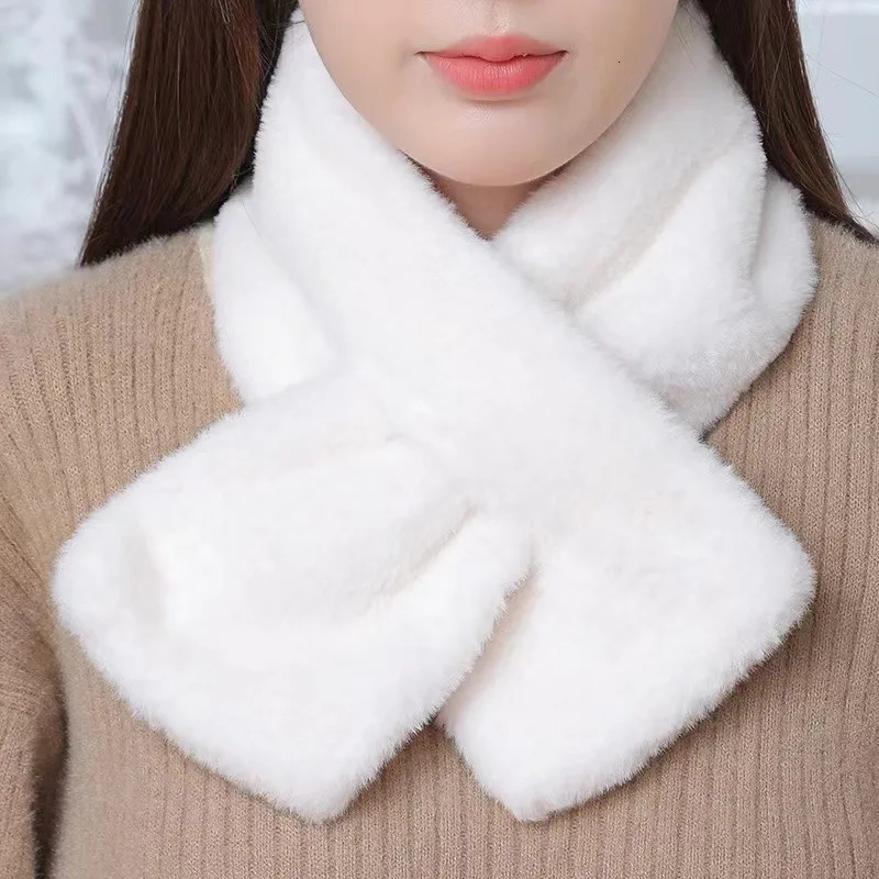 Korean Winter Faux Rabbit Fur Scarf Women Girls Scarf Soft Plush Scarves Solid Color Neck Collar Warmer Stuff Christma Gift 250928
