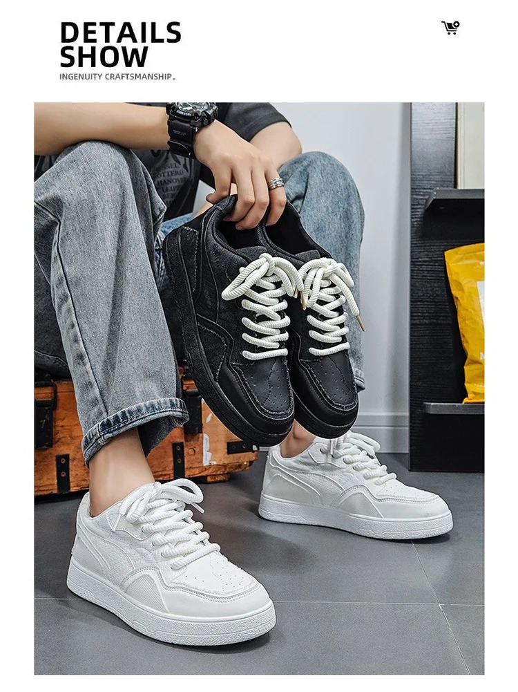Shoes Students Increase Black Soft-soled Wear-resistant Shoes Men's Thick-Sole Comfortable Athletic Sneakers - Black Durable Canvas with Elastic 