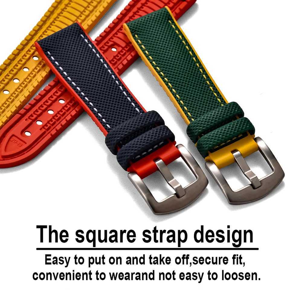 band 20mm 22mm 24 Sailcloth Nylon FKM Rubber Bottom WATCH StrAP Waterproof Wrist Band AccESSories W250928